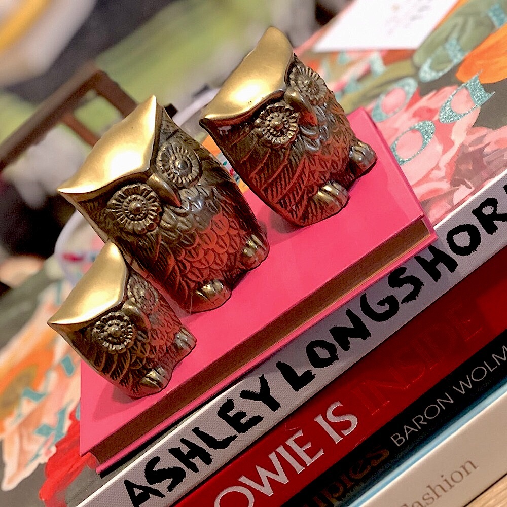 Vintage Brass Owl Family